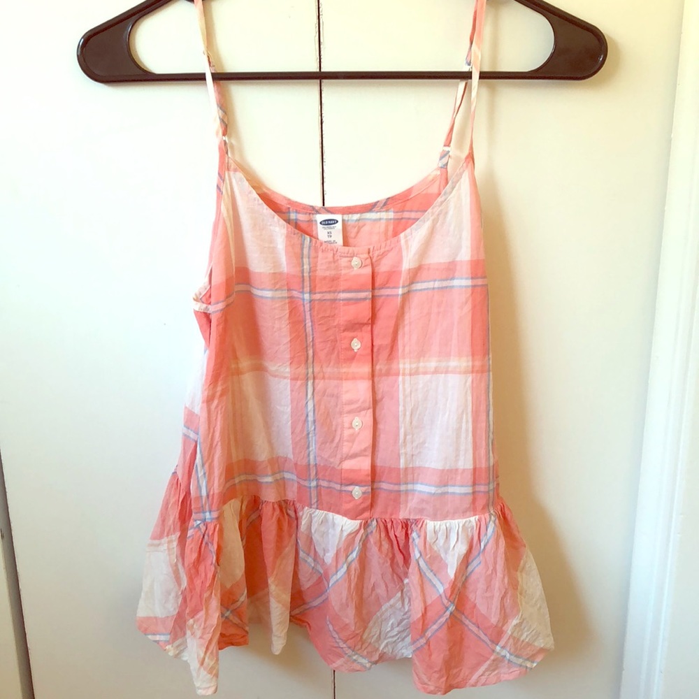 Old Navy Peach Plaid Peplum Top